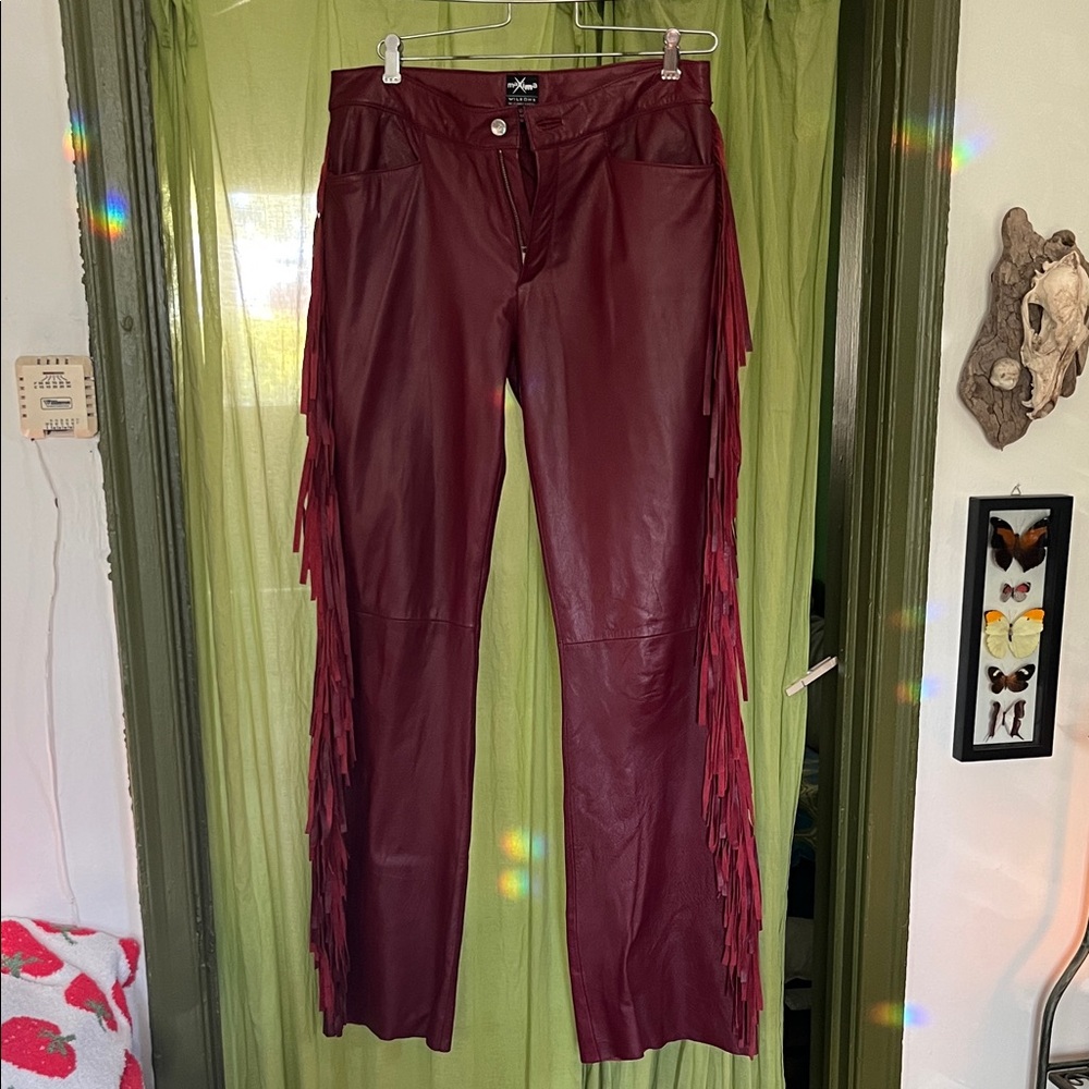 Maxima Cherry Leather fringe pants REAL LEATHER
